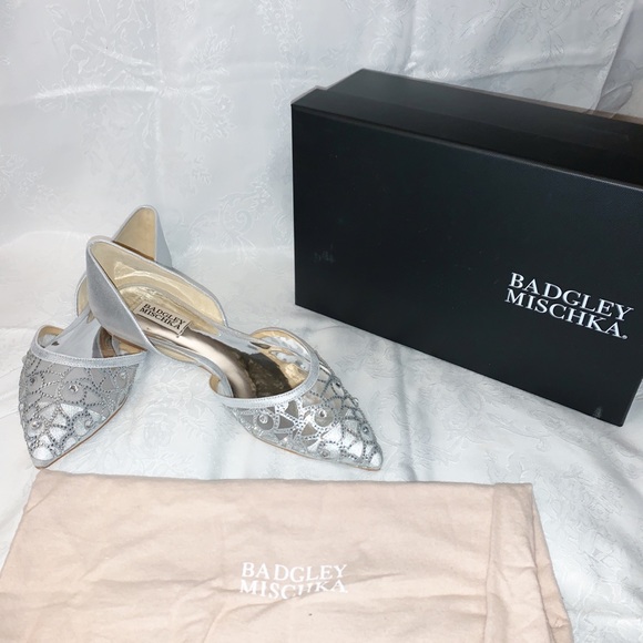 Badgley Mischka Shoes - BADGLEY MISCHKA EVERLY EMBELLISHED FLATS IN SILVER